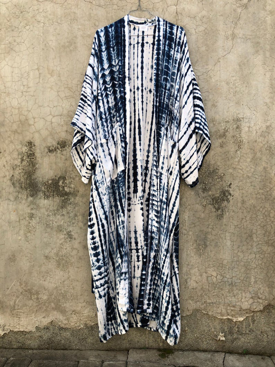 Women Beach Print Lace-Up Loose Pockets Cover-Up