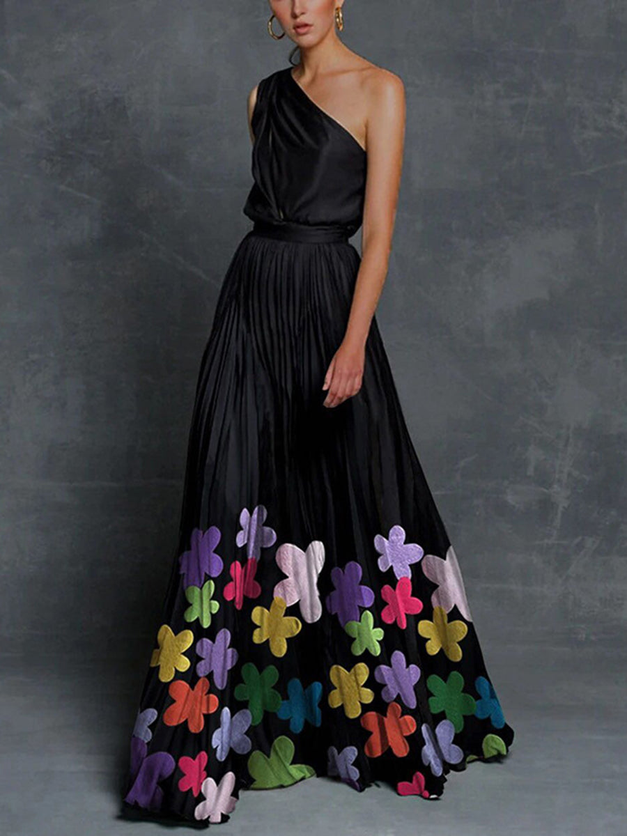 Women Contrast Stitching Strapless Print Holiday Maxi Dress