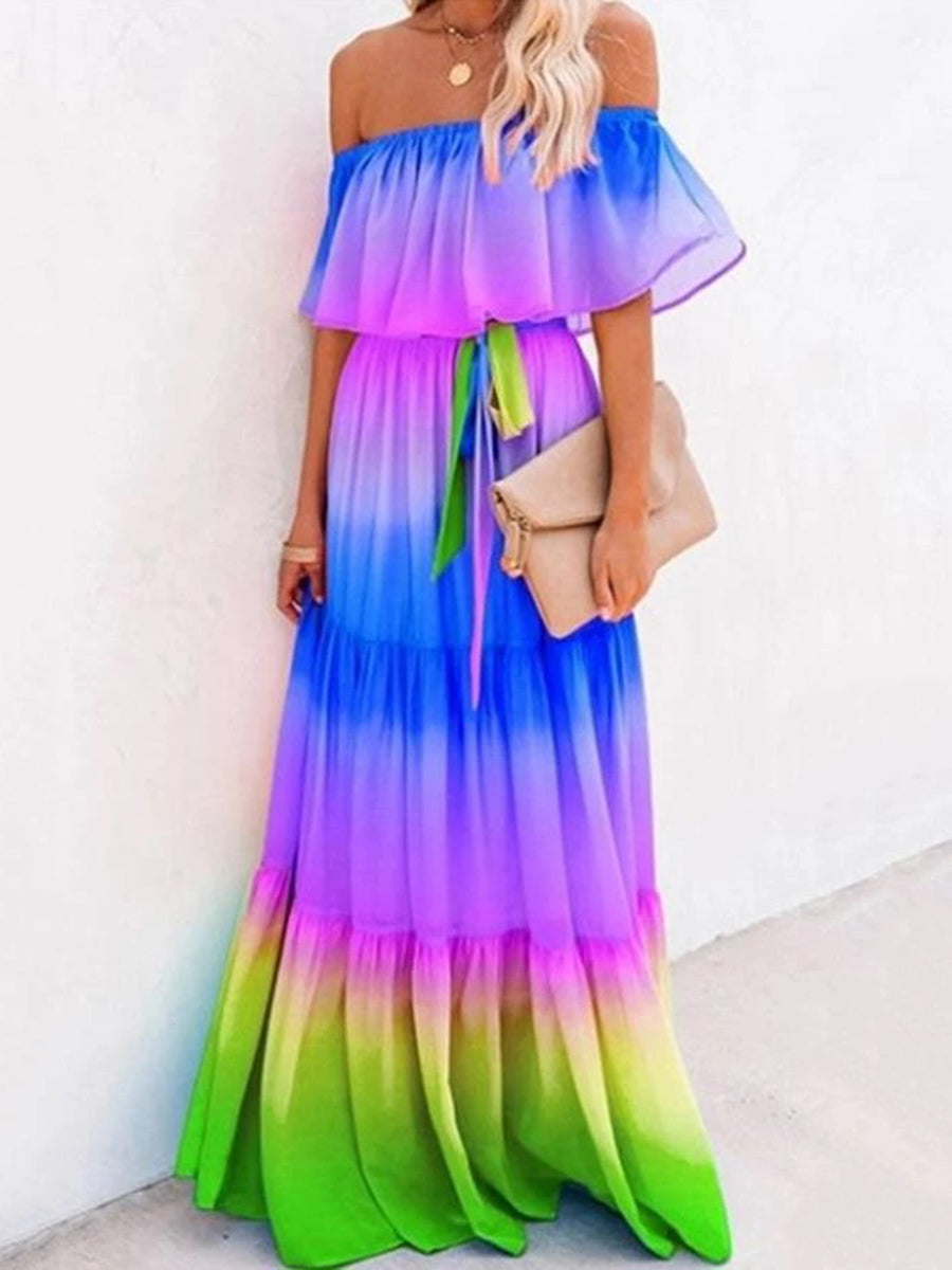 Women Elegant Floral Strapless Printing Maxi Dress