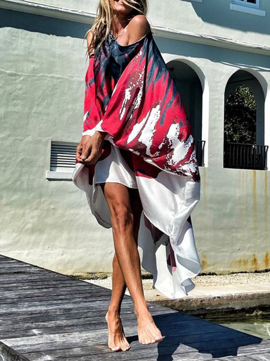 Women Irregular Tie-Dye Loose Beach Midi Dress